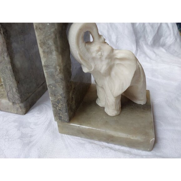 Vintage hand carved alabaster elephant book ends trunk up for good luck Italy - Picture 4 of 10